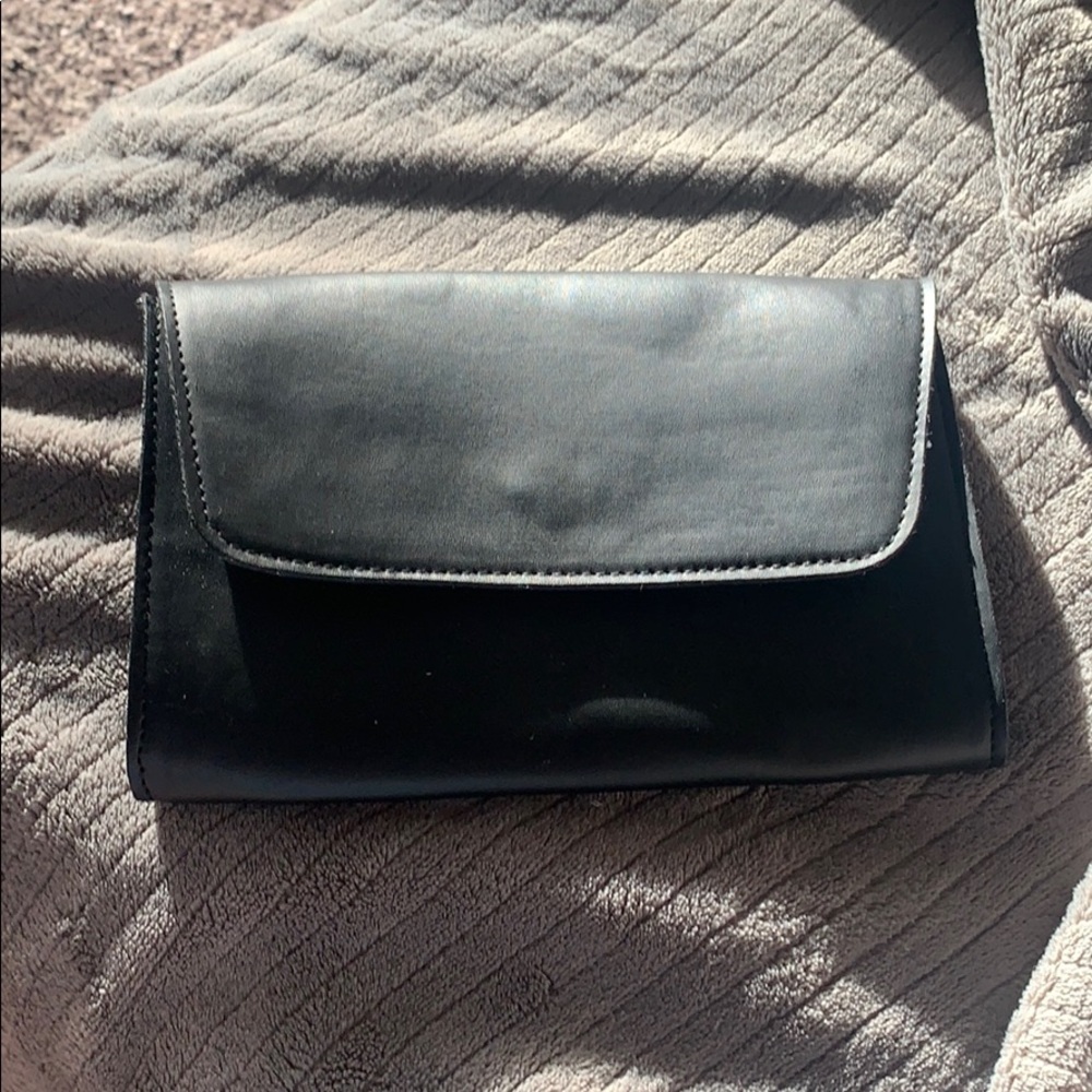 Black faux leather large wallet